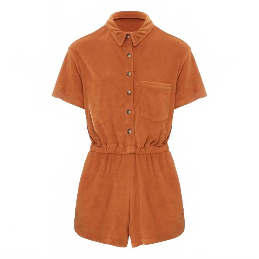 NEW ARAMINTA JAMES women's terry toweling romper in rust